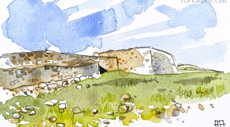 Aquarel·la de la fortificació ibera del Turó de Montgròs al Montseny.