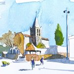 Aquarel·la de l'església de Sant Andreu d'Estanyol al municipi de Bescanó.