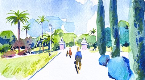 Aquarel·la del Parc de Torreblanca a Sant Feliu de Llobregat.