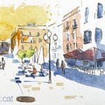 Aquarel·la de la plaça de les Cols de Vilanova i la Geltrú.