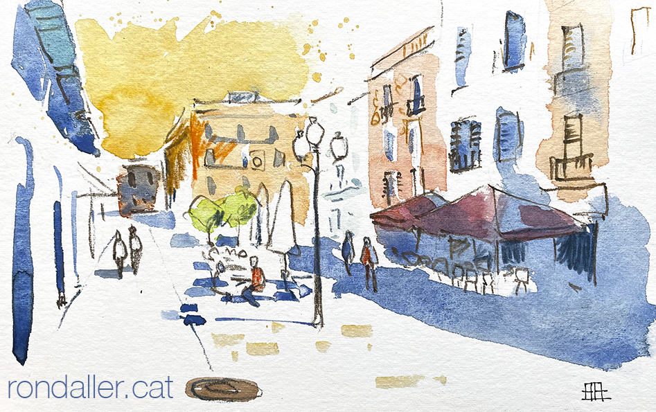 Aquarel·la de la plaça de les Cols de Vilanova i la Geltrú.