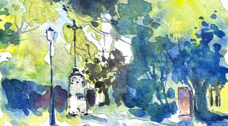 Aquarel·la de la creu de la Santa Missió de Vilanova del Vallès, al Vallès Oriental.