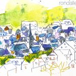 Aquarel·la amb una panoràmica de Bossòst, a la Vall d'Aran.