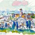 Aquarel·la del Puig de Santa Maria amb el monestir.