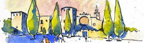 Aquarel·la del monestir de Sant Cugat del Vallès.