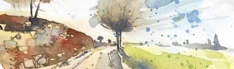 Aquarel·la del jaciment romà de Can Terrers, dins el terme de La Garriga (Vallès Oriental).
