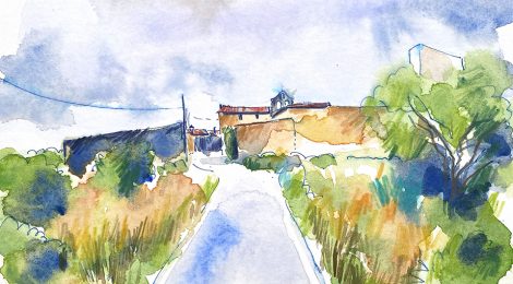 Aquarel·la de Masarbonès, població pertanyent al municipi de Masllorenç al Baix Penedès.