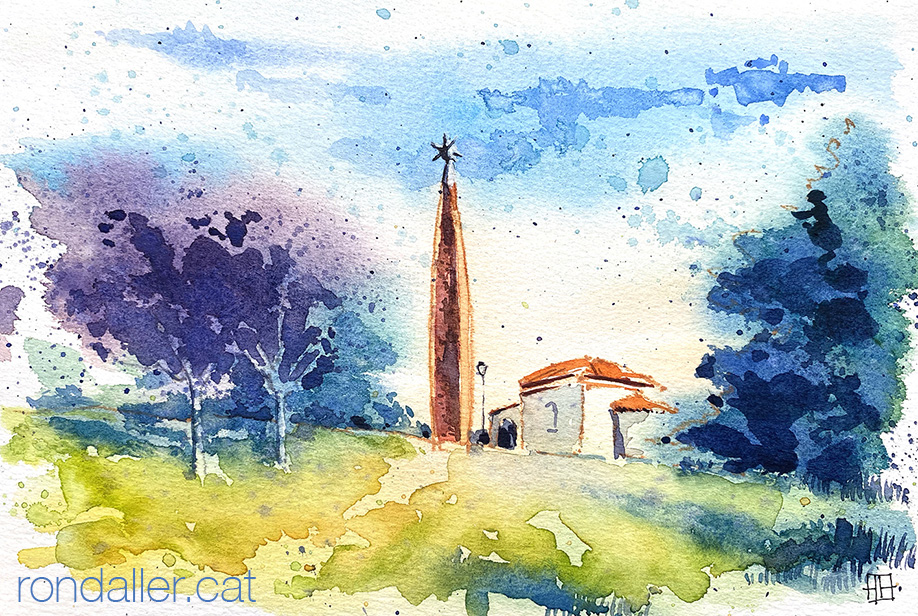 Aquarel·la de l'església de la Mare de Déu del Puig de Sant Celoni (Vallès Oriental).