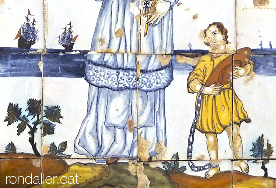 Can Dalmases a Cabrera de Mar. Detall del plafó ceràmic de Sant Ramon Nonat.