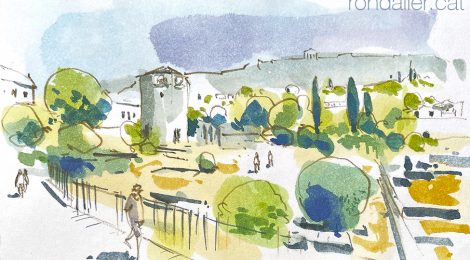 Aquarel·la amb una panoràmica de l'àgora d'Atenes, amb la Torre dels Vents.