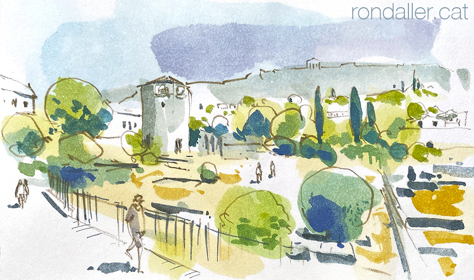 Aquarel·la amb una panoràmica de l'àgora d'Atenes, amb la Torre dels Vents.