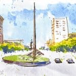 Aquarel·la del monument a la República a la plaça de Llucmajor.