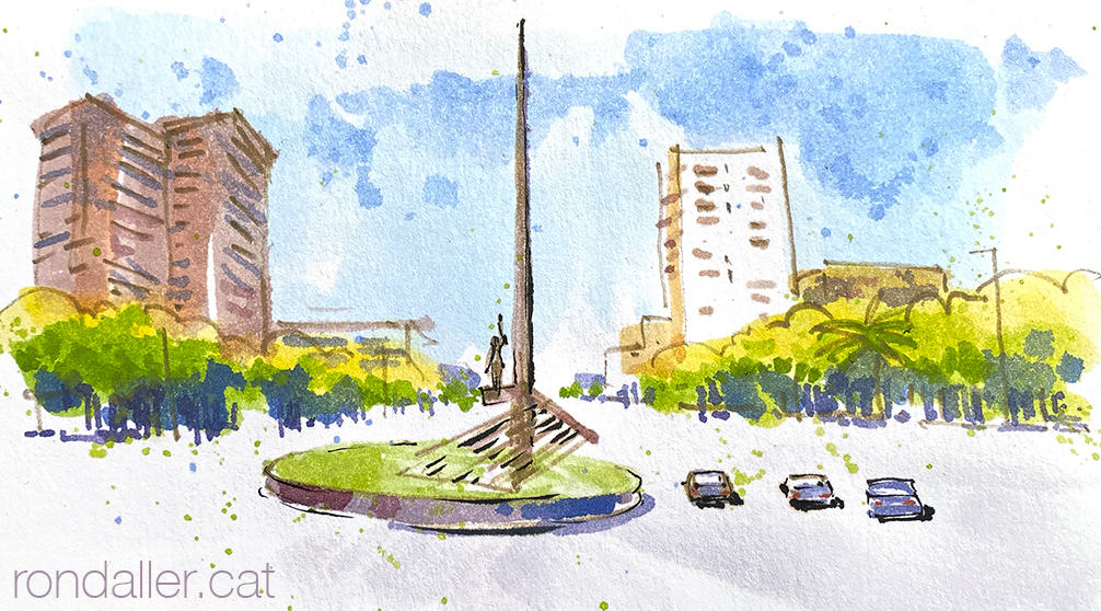 Aquarel·la del monument a la República a la plaça de Llucmajor.
