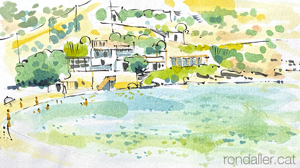 Aquarel·la de la platja Ftelias de Míkonos.