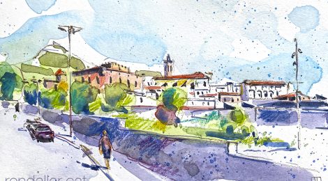 Aquarel·la amb una panoràmica de la vila de Centelles.