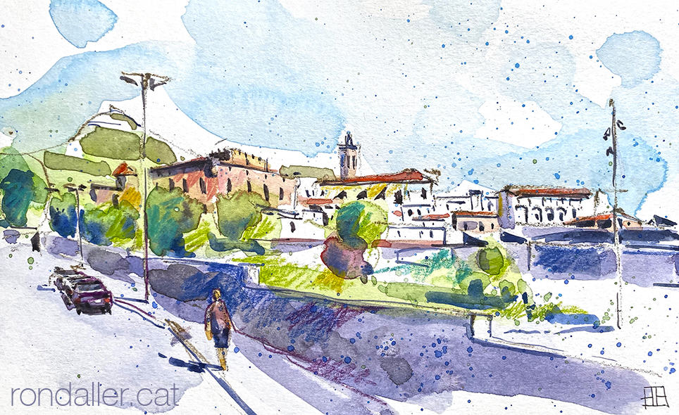 Aquarel·la amb una panoràmica de la vila de Centelles.