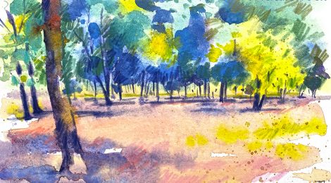 Aquarel·la del parc de Mil Pins a Corró d'Avall, dins el municipi de Les Franqueses del Vallès.