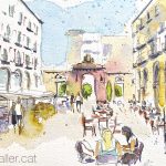 Aquarel·la de la plaça de les Peixateries Velles de Reus.