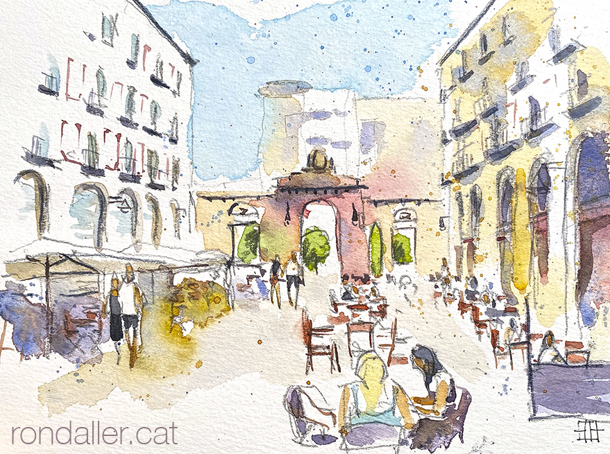 Aquarel·la de la plaça de les Peixateries Velles de Reus.