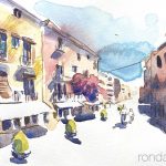 Aquarel·la de la Plaça de la Vila de la ciutat de Cambrils.