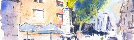 Aquarel·la de la font projectada per Francisco de Paula del Villar el 1861.