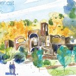 Aquarel·la del santuari projectat per Ricardo Bofill a Andorra.