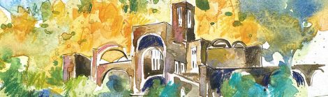 Aquarel·la del santuari projectat per Ricardo Bofill a Andorra.