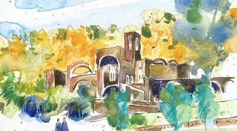 Aquarel·la del santuari projectat per Ricardo Bofill a Andorra.