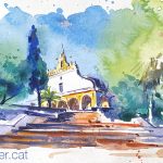 Aquarel·la de l'ermita neoclàssica de Santa Bàrbara al municipi de Moncada