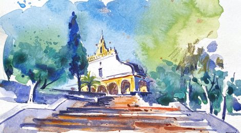 Aquarel·la de l'ermita neoclàssica de Santa Bàrbara al municipi de Moncada