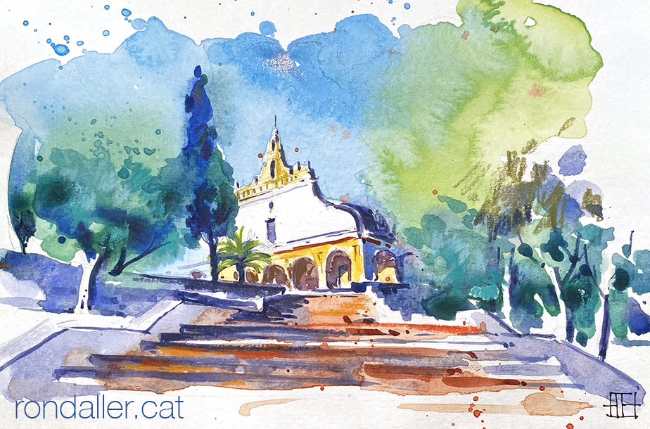 Aquarel·la de l'ermita neoclàssica de Santa Bàrbara al municipi de Moncada