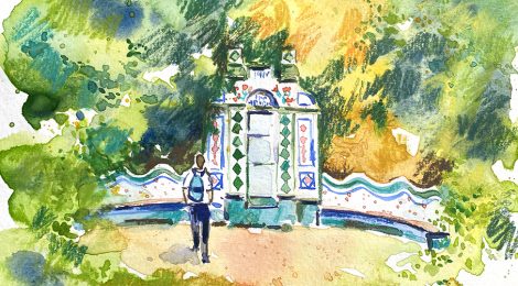 Aquarel·la de la font d'en Ribas de Collserola.