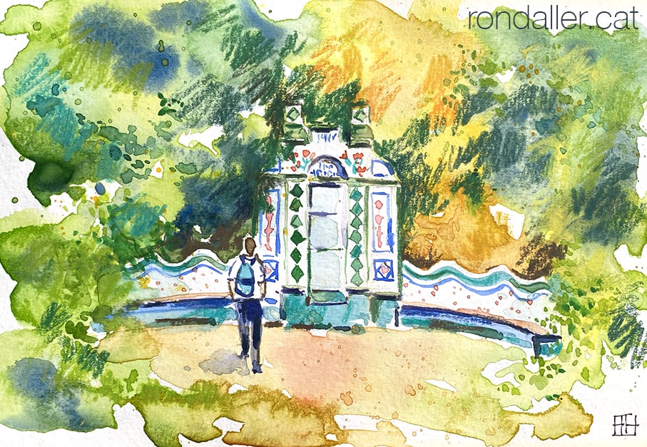 La font d'en Ribas de Collserola en una aquarel·la.