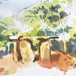 Aquarel·la del dolmen de Pedra Gentil de Vallgorguina.