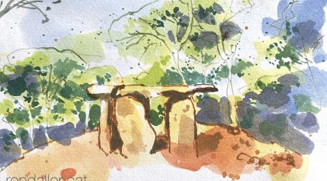 Aquarel·la del dolmen de Pedra Gentil de Vallgorguina.