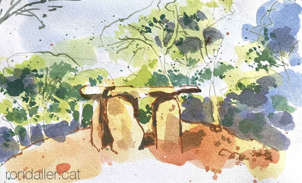 Aquarel·la del dolmen de Pedra Gentil de Vallgorguina.