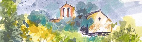 Aquarel·la de l'ermita de Sant Cebrià de Cabanyes a Sant Fost de Campsentelles.