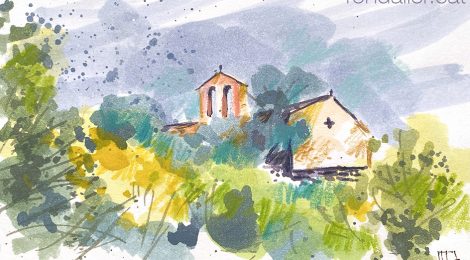 Aquarel·la de l'ermita de Sant Cebrià de Cabanyes a Sant Fost de Campsentelles.