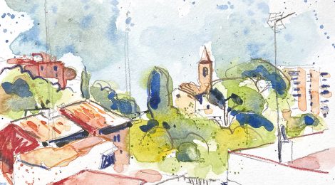 Aquarel·la del barri de Sant Genís dels Agudells a Horta.