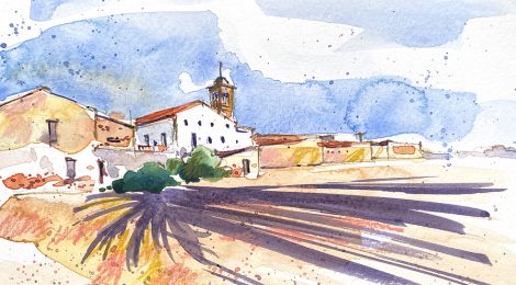 Aquarel·la amb una panoràmica del Palauet de Nolla a Meliana.