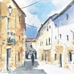 Aquarel·la amb una vista del carrer d'Avall d'Anglès.