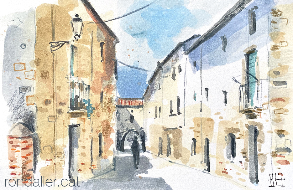 Aquarel·la amb una vista del carrer d'Avall d'Anglès.