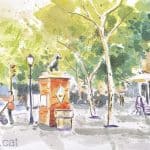 Aquarel·la de la plaça de l'Oca al barri del Camp de l'Arpa.