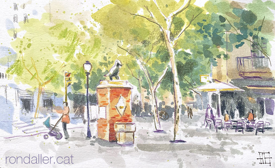 Aquarel·la de la plaça de l'Oca al barri del Camp de l'Arpa.