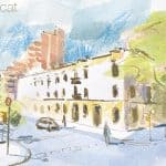 Aquarel·la de la Plaça de les Heroïnes de Girona a Barcelona.