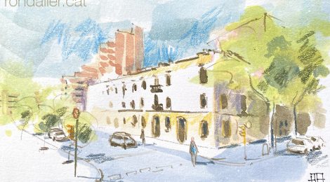 Aquarel·la de la Plaça de les Heroïnes de Girona a Barcelona.