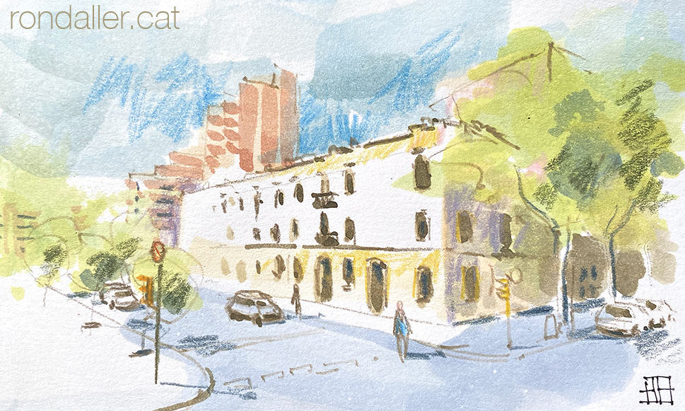 Aquarel·la de la Plaça de les Heroïnes de Girona a Barcelona.