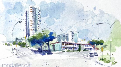 Aquarel·la dels edificis de la urbanització Castillejos de Vilassar de Mar.
