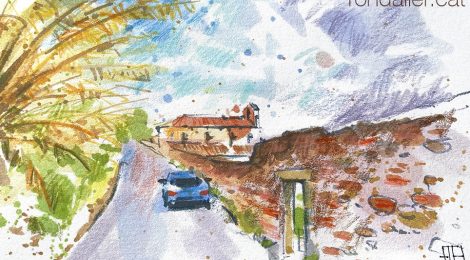 Aquarel·la de l'església de la Colònia Sedó d'Esparreguera.