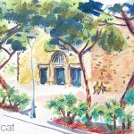 Aquarel·la de l'església de Sant Romà de Lloret de Mar.